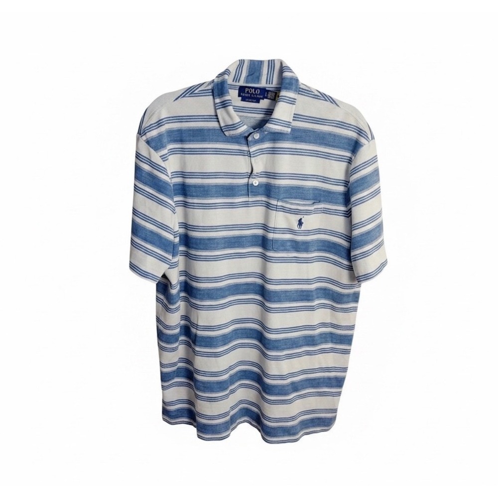 Polo Ralph Lauren Polo Mens L Blue Stripe Classic Fit Pocket Pony Short Sleeve - Picture 1 of 8